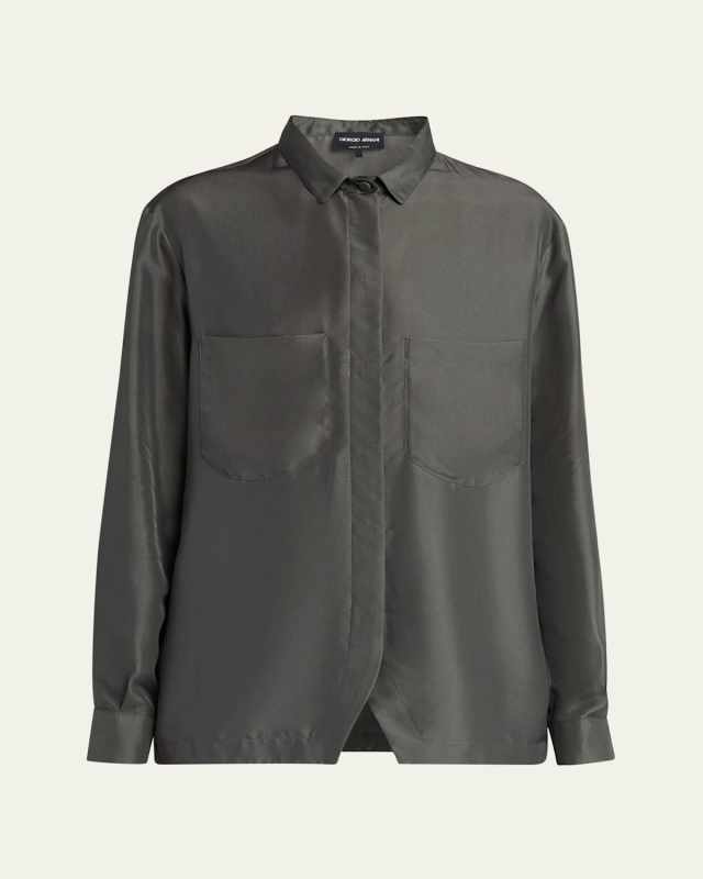 Collared Button Down Silk Blouse